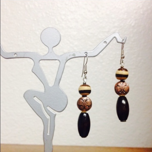 Handmade Jewelry - 🌺✅Butterfly copper and wooded dangle earrings